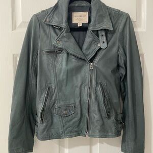 Lucky Brand Green Leather Moto Jacket Asymmetrical Zipper